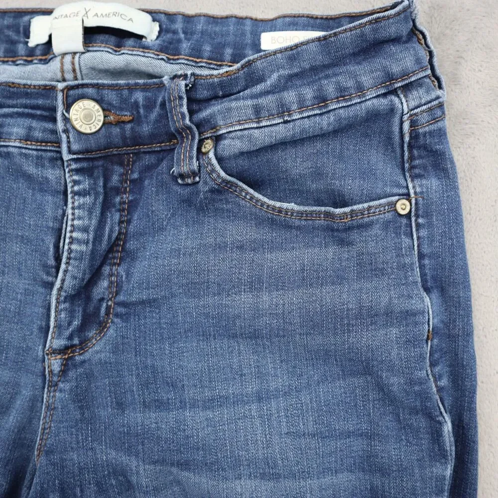 Vintage America Pants Womens 6 Blue Mid Rise Boho Skinny Jeans Bottoms